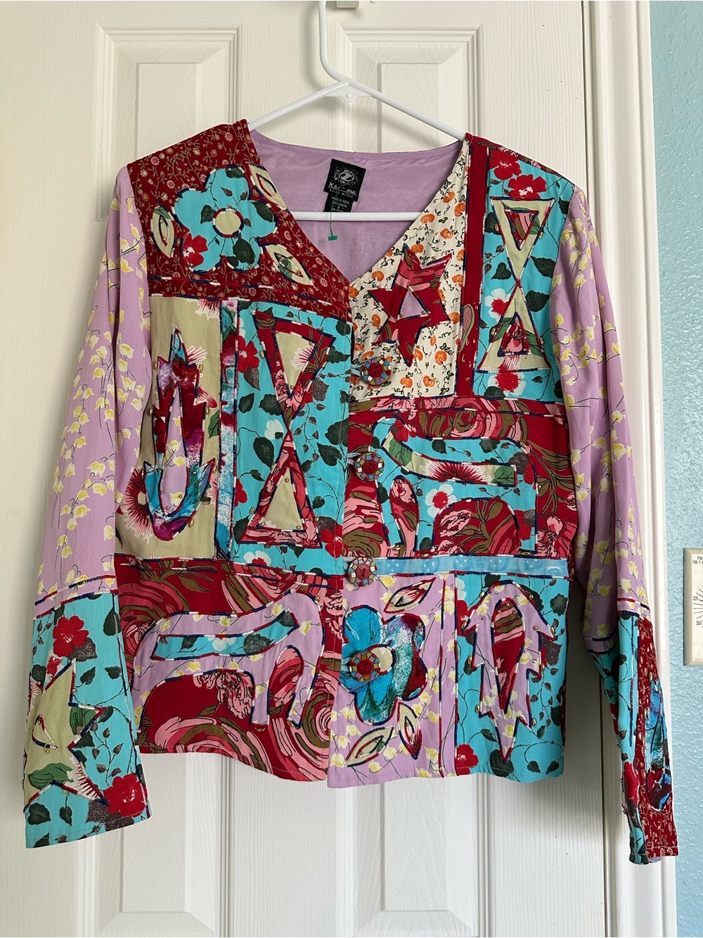 Vintage Kar-ma Bliss Patchwork Multicolor embroidered beaded blouse size small